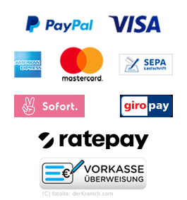 Zahlungsarten Bloodmilla - PayPal VISA Vorkasse Überweisung Rechnungskauf SOFORT giropay